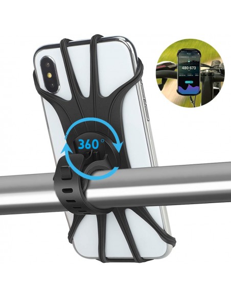 Support Téléphone Universel pour Trottinette/Vélo Anti-Vibrations en Silicone Rotatif à 360°