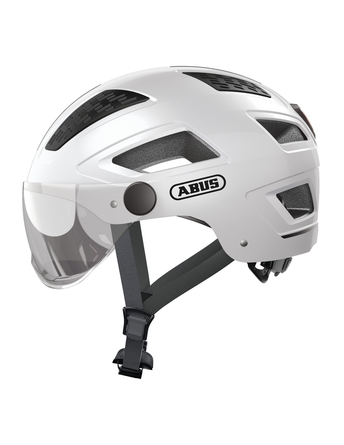 Casque ABUS Hyban 2.0 ACE Blanc avec LED Arrière et Visière