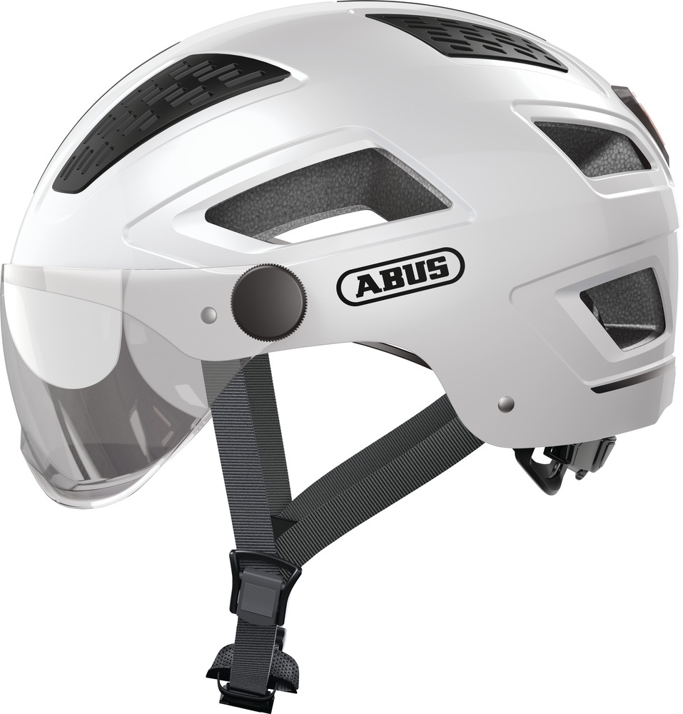 Casque ABUS Hyban 2.0 ACE Blanc avec LED Arrière et Visière